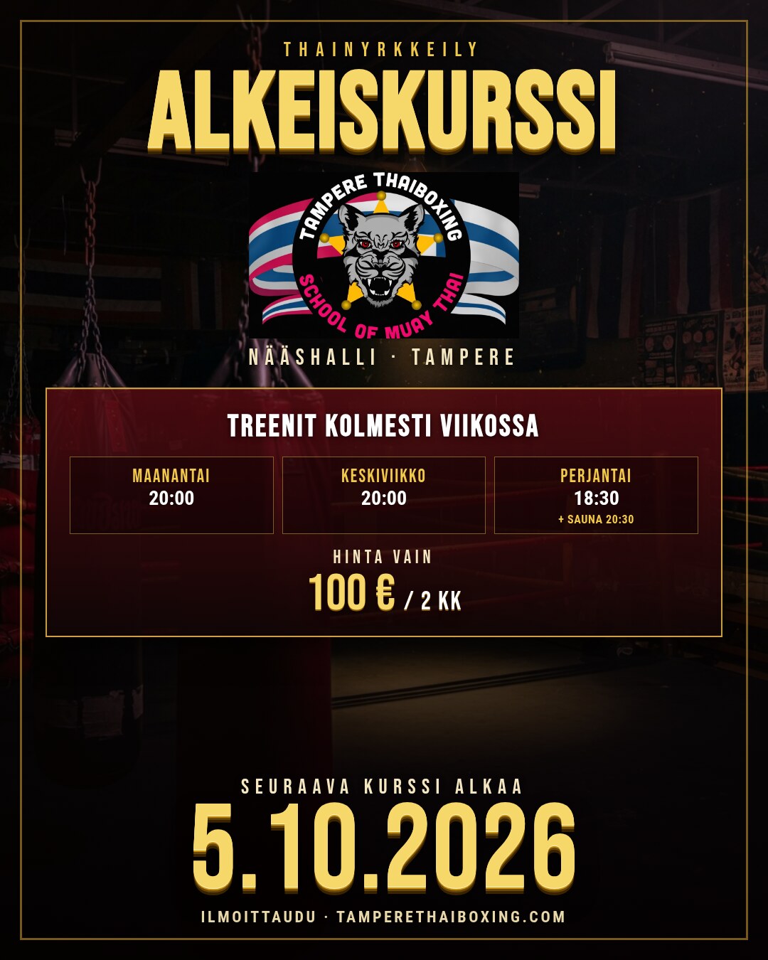 Alkeiskurssi 5.10.2026 Nääshallissa – ilmoittaudu mukaan
